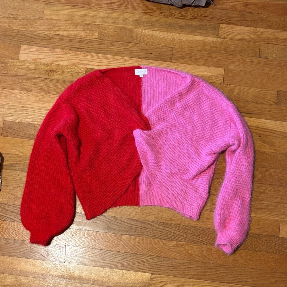 Colorblock Red and Pink Women Sweater